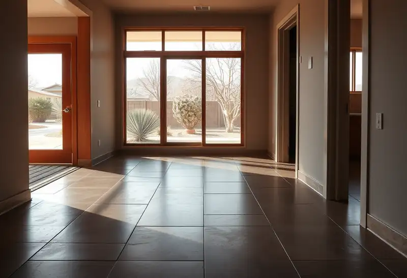 Illustration of floor with freshly laid large-format tile in a 1965-era home