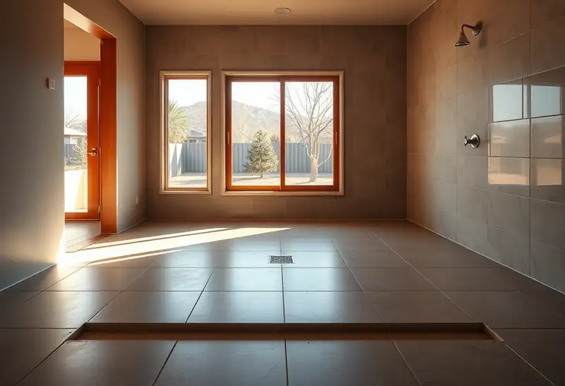 Illustration of floor with freshly laid large-format tile in a 1965-era home