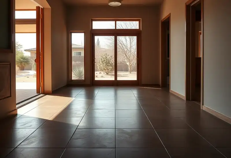 Illustration of floor with freshly laid large-format tile in a 1965-era home